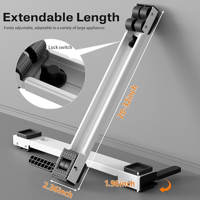 KVRG Appliance Rollers Heavy Duty,Newest Extendable Appliance Sliders,Liftable Washing Machine Base,Easily Move Washer and Dryer Machines,Refrigerators,Furniture-White