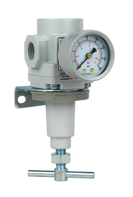 PneumaticPlus SAR300T-N03BG Air Pressure Regulator 3/8" NPT, Gauge & Bracket by PneumaticPlus