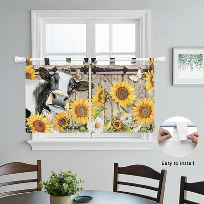 Retro Farmhouse Flower Kitchen Curtains 36 Inch Length, Small Window Curtains - Image 4