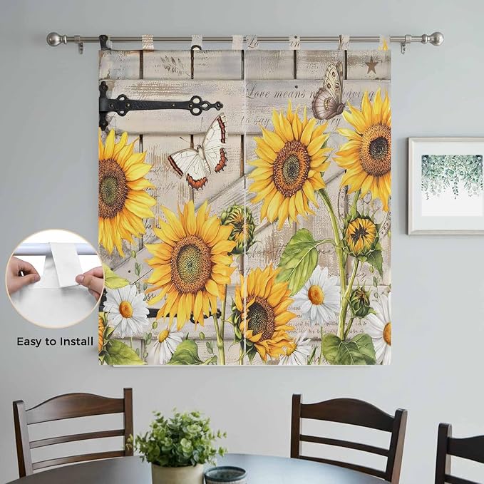Farm Flowers Bedroom Curtains 72 Inch Length, Window Curtains Tab Top, Retro - Image 4