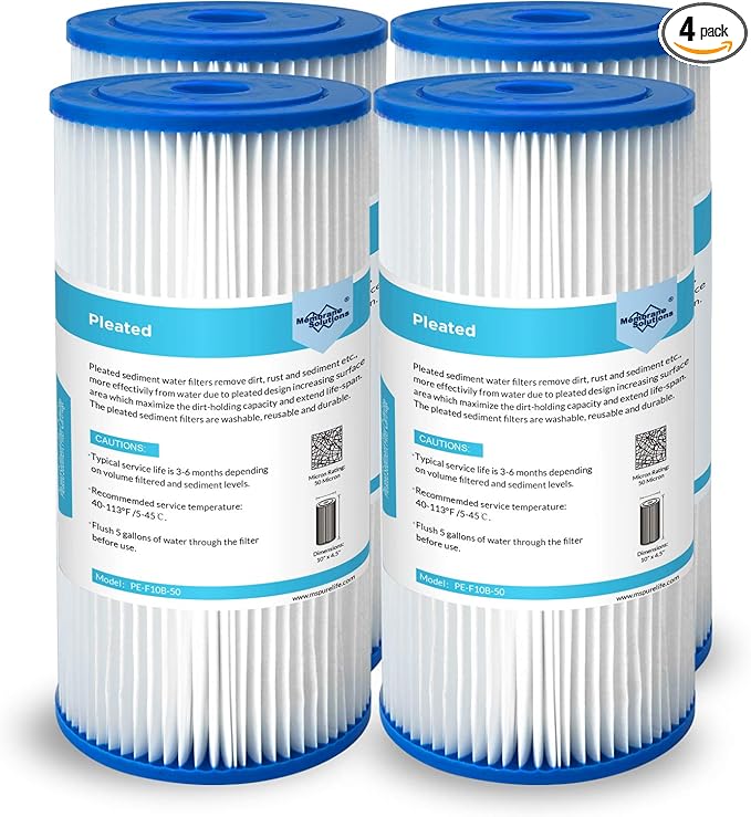Membrane Solutions 50 Micron Pleated Water Filter Home 10"x4.5" Whole House by MembraneSolutions