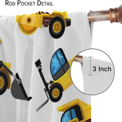 Kids Construction Equipment Window Curtains, Excavator Tractor Tow Truck Rod - Image 6
