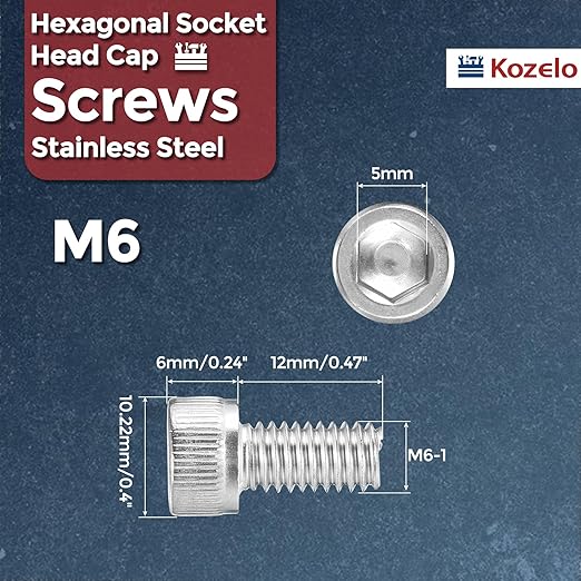Kozelo 30pcs Socket Head Cap Screws - [M6-1 x 12mm] 304 Stainless Steel Allen Socket Drive for Electrical Motor 3D Printing Fan Engine Replacement Use, Silver