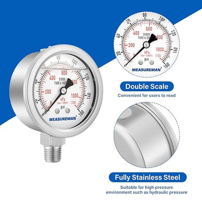 MEASUREMAN Fully Stainless Steel Hydraulic Glycerin Filled Pressure Gauge - Image 4