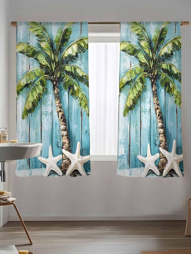 Sheer Curtains 72 Inches Long, Coastal Beach Starfish Semi Sheer Curtains Light - Image 5