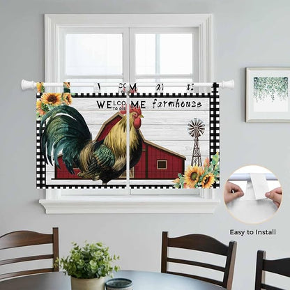 Farmhouse Rooster Kitchen Curtains 36 Inch Length, Small Window Curtains Tab Top - Image 4