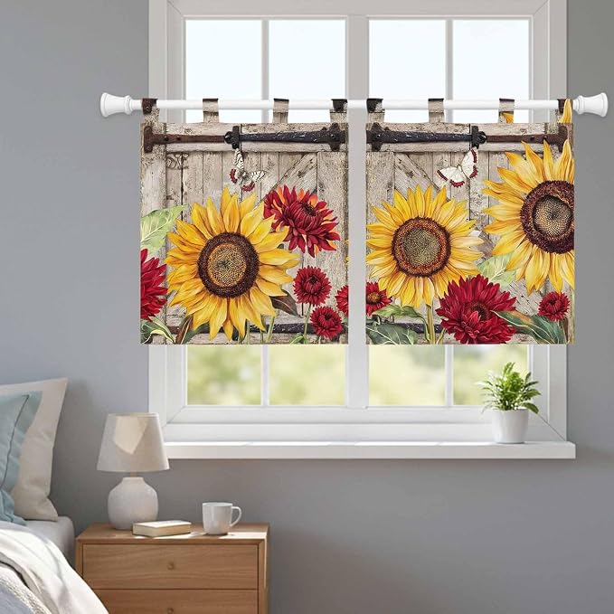 Sunflowers Kitchen Curtains 36 Inch Length, Small Window Curtains Tab Top - Image 9