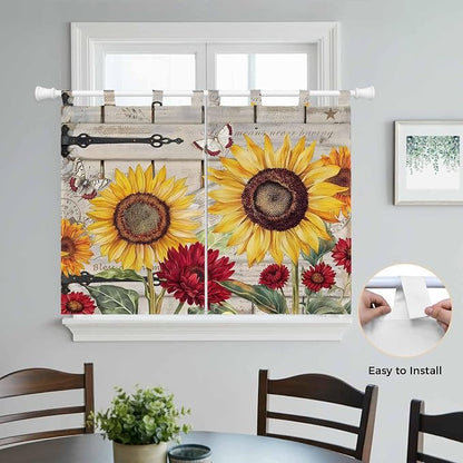 Red Yellow Sunflowers Kitchen Curtains 45 Inch Length, Short Cafe Window - Image 4