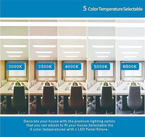 2x4 FT LED Light Flat Panel, 40-72W, 5 CCT 3K | 3.5k | 4K | 5K | 6.5K, Dimmable Recessed Drop Ceiling Lights, 3750/5000/6250/7500/9000 Lumen, Lay in Fixture for Commercial 120-277V, UL DLC (4 Pack)
