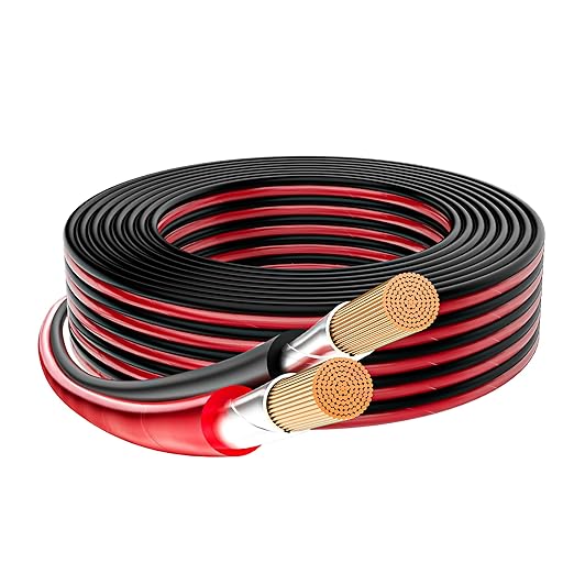 Mygatti 16/2 Gauge Speaker Wire 50FT, 16 AWG 2 Conductors OFC Pure Copper Electrical Red Black Cable for Car Speakers Stereo, Home Theater, Automotive Wire, Aluminum Foil Shield, Flexible Clear PVC