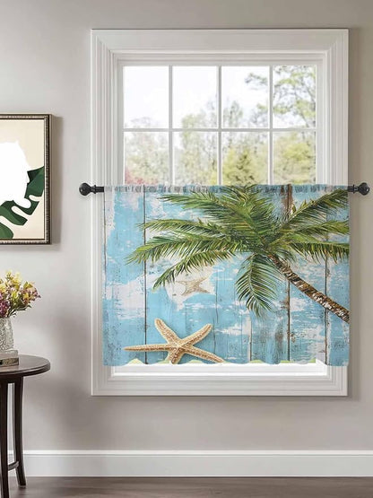 Sheer Curtains 54 Inch Length, Coastal Beach Blue Semi Sheer Curtains Light - Image 2