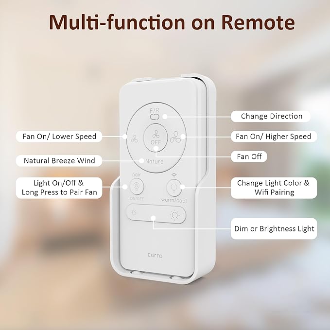 SMAAIR Walnut Solid 3- Blade Ceiling Fans with Lights, Dimmable LED Light, Reversible Motor Control on Remote & App Control 8 HrsTimer and 24 Hrs Schedule, Voice Device Connectable(52inch, Walnut)