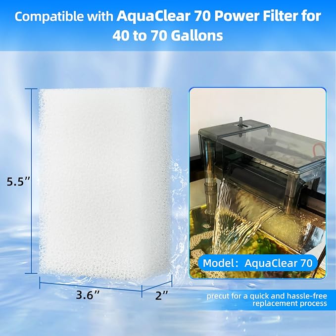 AQUANEAT 6-Pack Replacement Filter Sponge Pads, Aquarium Foam Insert Compatible - Image 2