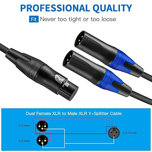 LanSenSu XLR Splitter Cable, 1 Female to 2 Male Patch Y Cable Balanced Microphone Splitter Cord Audio Adaptor 6.6ft (1Pack)