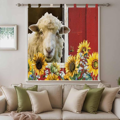 Sheep Flowers Bathroom Curtains 63 Inch Length, Window Curtains Tab Top - Image 9
