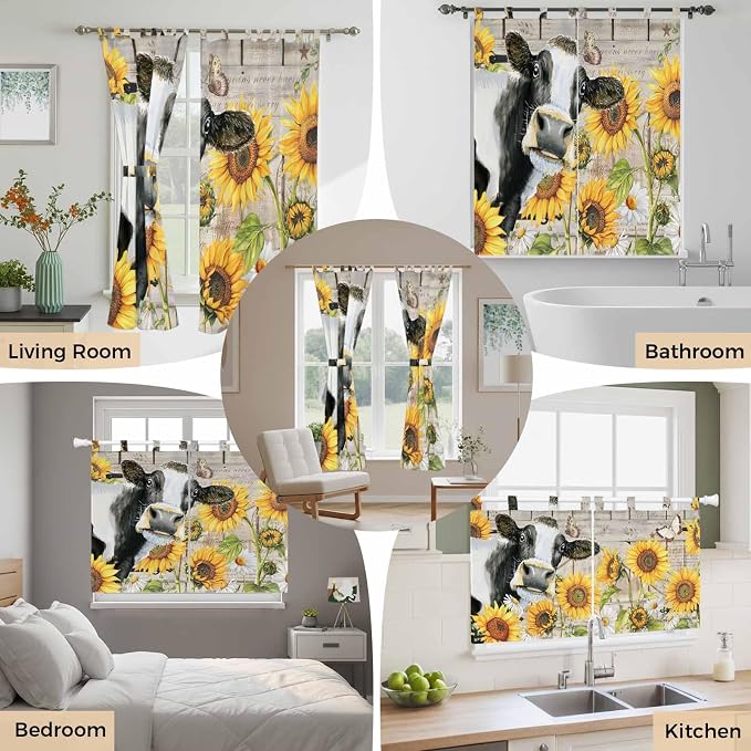 Yellow Sunflowers Bathroom Curtains 63 Inch Length, Window Curtains Tab Top - Image 7