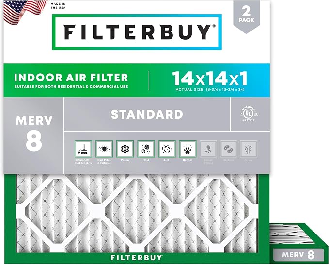 Filterbuy 14x14x1 Air Filter MERV 8 Essential Dust & Allergy Defense, by Filterbuy