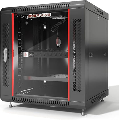 Sysracks 12U Wall Mount Server Rack Cabinet, 19” Locking Network Rack, 24” Deep by SYSRACKS