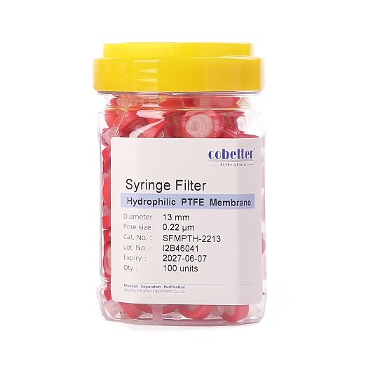 100 Pack Syringe Filter PTFE hydrophilic Lab Filters 0.22μm Pore Size 13mm by COBETTER