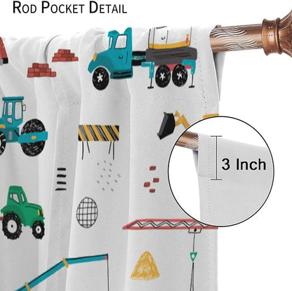 Construction Window Curtains, Kids Cartoon Construction Machines Building Hand - Image 6