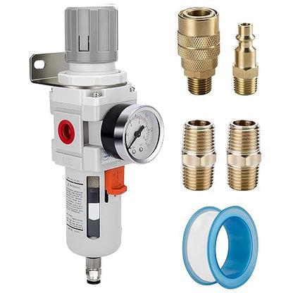 NANPU 3/8" NPT Compressed Air Filter Regulator Combo Piggyback, Semi-Auto Drain by NANPU