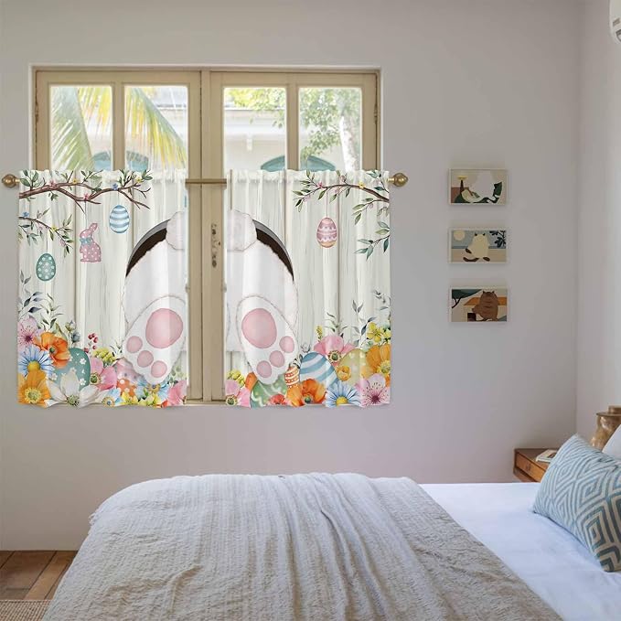 Easter Kitchen Tier Curtains 45 Inch Long 2 Panel Set, Rod Pocket Short Window - Image 4