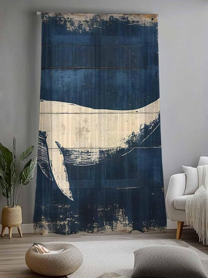 Sheer Curtains 96 Inches Long, Ocean Whale Blue Semi Sheer Curtains Light - Image 2