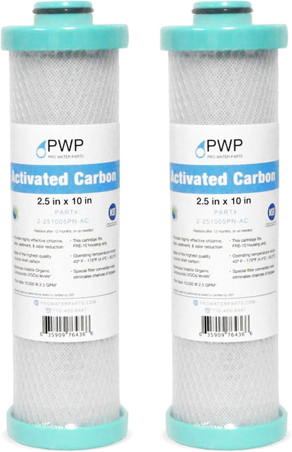 2 Pack 2.5 x 10" RV Water Filter Replaces FRE-10-GN Activated Carbon Block by ProWaterParts