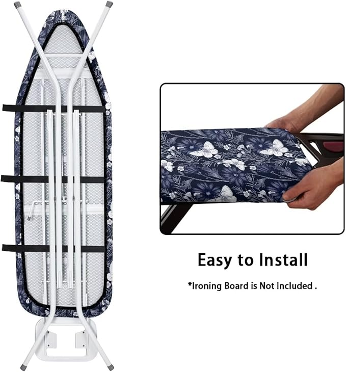 ZCFYGDX Ironing Board Covers Butterfly Blue Flower Print Lightweight & Breathable Anti-Slip & Wear-Resistant (15 x 48 in) Hook & Loop Elastic Edge Easy to Install, Scorch Resistant Decor Size-L