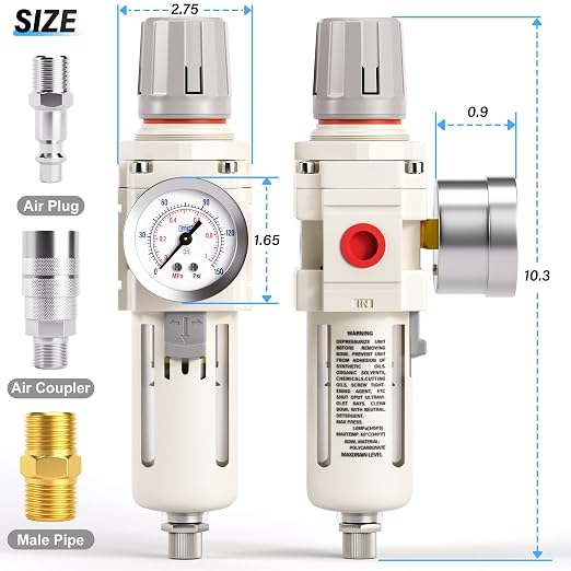 TAILONZ PNEUMATIC 1/2 Inch NPT White Air Filter Pressure Regulator Combo - Image 2