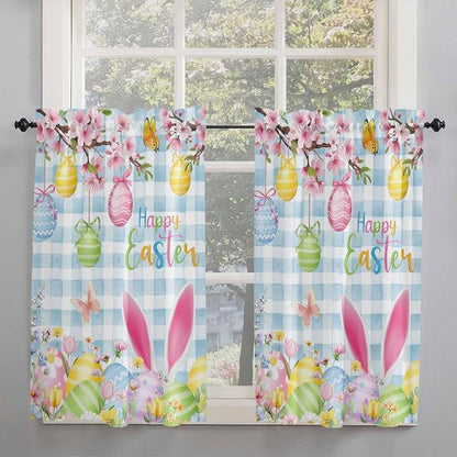 Happy Easter Tier Curtains 45 Inches Long, Spring Watercolor Bunny Eggs Flower - Image 2