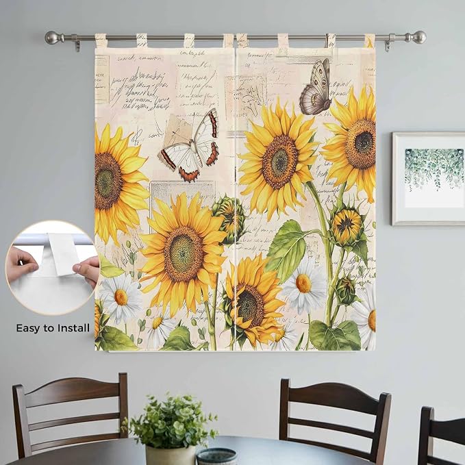 Yellow Sunflowers Living Room Curtains 84 Inch Length, Window Curtains Tab Top - Image 4