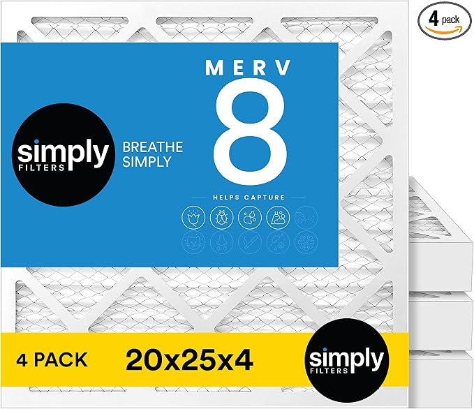 Simply 20x25x4 Air Filter, MERV 8, 4 Pack, Furnace Air Filter by SimplyFilters