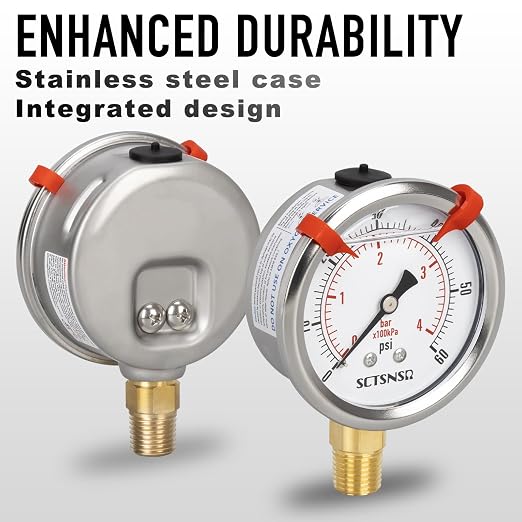 0 to 60 Psi Pressure Gauge, Glycerin Liquid Filled, 2.5 inch Dial, 1/4" NPT - Image 3