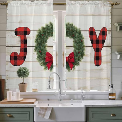 Christmas Wreaths Window Curtains 63 Inch Long 2 Panel Set, Rod Pocket Bedroom by Unknown