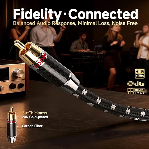 TODN 75-Ohm Coaxial Digital Audio Cable Audiophile 24K Gold-Plated RCA Male Connector SPDIF Coax Cable with OCC-Core, Dual Shielded for Subs/TVs/Apms (4.9ft /1.5m)
