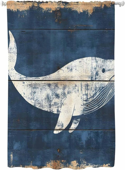 Sheer Curtains 72 Inches Long, Ocean Whale Blue Semi Sheer Curtains Light by Unknown