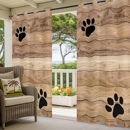 Wood Grain Outdoor Curtains for Patio Claws Animals Wooden Brown Waterproof - Image 5