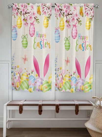 Happy Easter Bedroom Curtains 63 Inches length, Spring Farmhouse Bunny Eggs - Image 4
