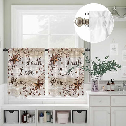 Kitchen Curtains Tiers and Valance Set of 3, Texas Star Brown Light Filtering - Image 8