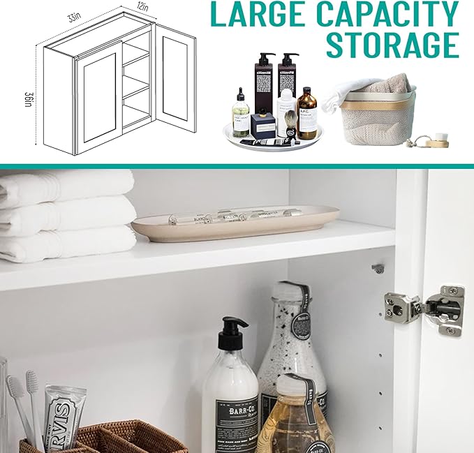 Wall Kitchen Cabinets, White Shaker Cabinet, Wall Mounted, RTA Upper Cabinet, Modern for Kitchen and Bathroom with Door (White, 33" W x 36" H x 12" D)