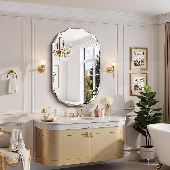 GLASHOM Frameless Bathroom Mirror, 30x48 inch Beveled Bathroom Mirror Wall Mounted, Modern Frameless Mirror for Bathroom, Living Room, Entryway Mirror Horizontal or Vertical