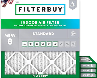Filterbuy 15x15x1 Air Filter MERV 8 Essential Dust & Allergy Defense, by Filterbuy
