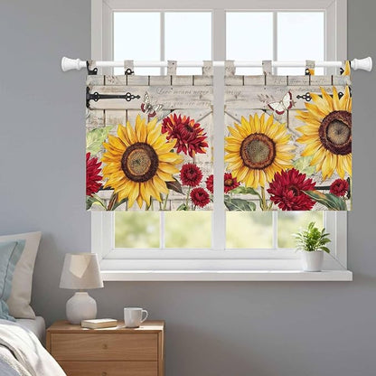 Red Yellow Sunflowers Kitchen Curtains 36 Inch Length, Small Window Curtains - Image 9