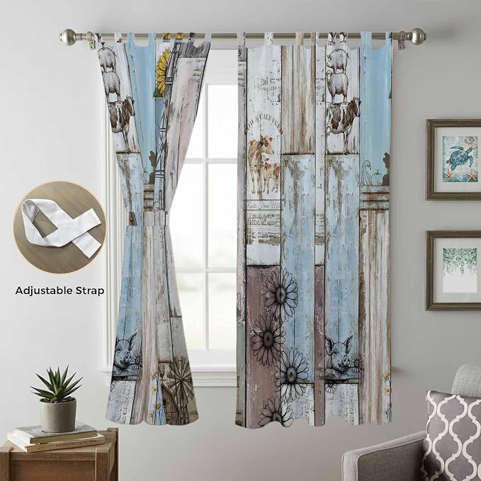 Blue Grey Wooden Living Room Curtains 84 Inch Length, Window Curtains Tab Top - Image 5