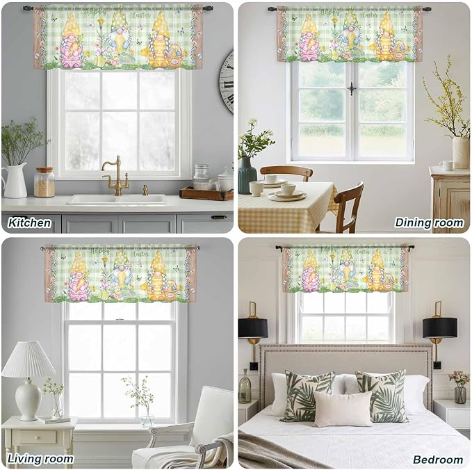 Easter Sheer Valances for Windows 42"x18", Light Filtering Kitchen Curtains - Image 5