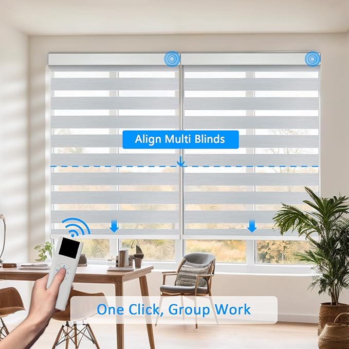 COOLWINDS Motorized Zebra Blinds for Windows Cordless Electric Curtains with Remote Control Blackout Shades Custom Smart Blinds Compatible with Alexa Google Home(95% Blackout Grey,W36 X 72in)