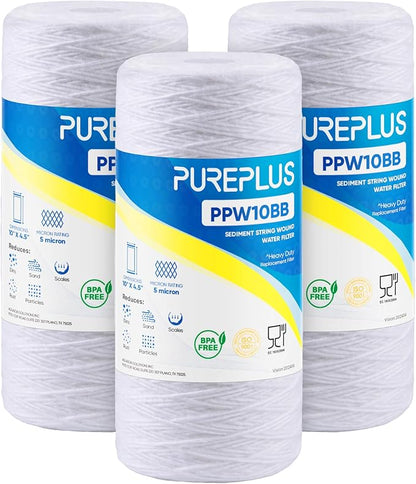 PUREPLUS 5 Micron 10 x 4.5 Whole House String Wound Sediment Filter by PUREPLUS
