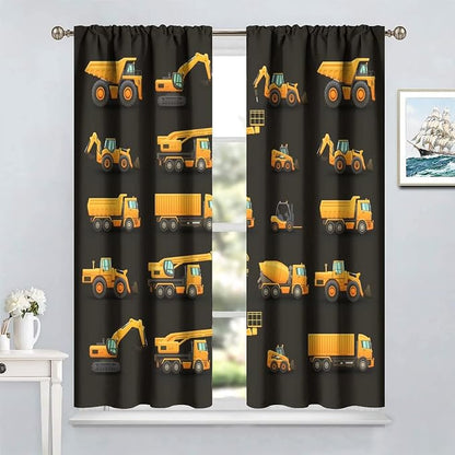 Kids Construction Window Curtains, Construction Machinery Equipment Mode of - Image 2