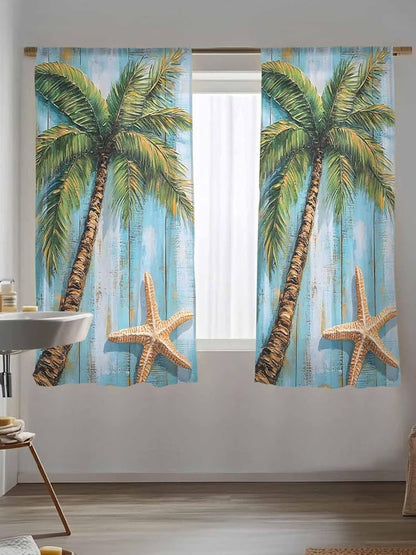 Sheer Curtains 72 Inches Long, Coastal Beach Tree Semi Sheer Curtains Light - Image 5